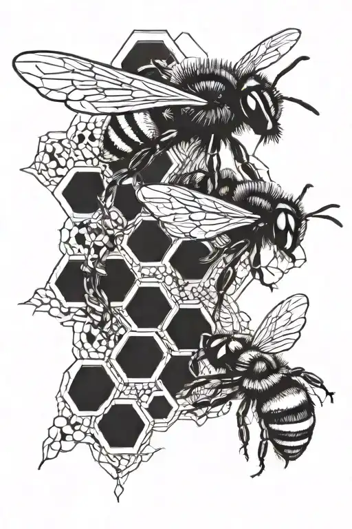 A honeycomb with a bee and a bumblebee tattoo design idea