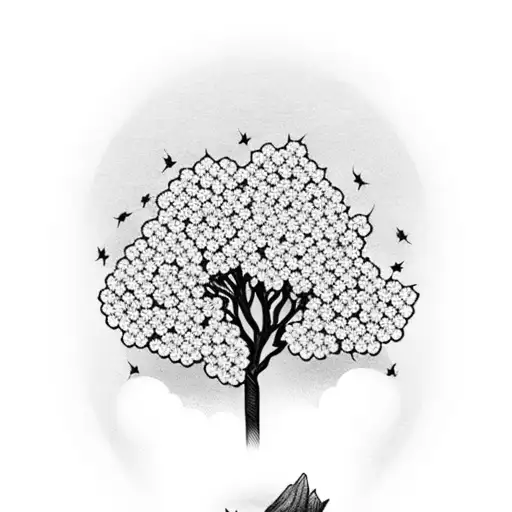 dogwood tree with flowers and "heavenly day" wording tattoo design idea
