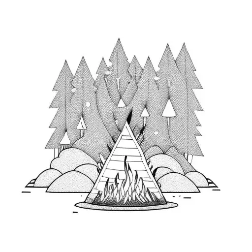 bonfire near a lake tattoo design idea