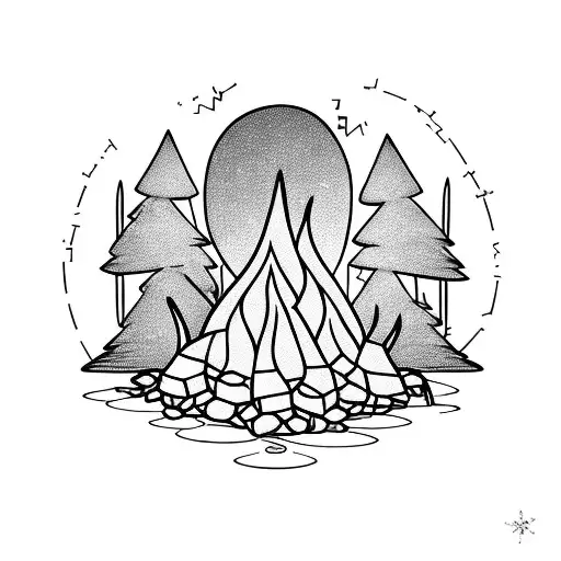 bonfire near a river tattoo design idea