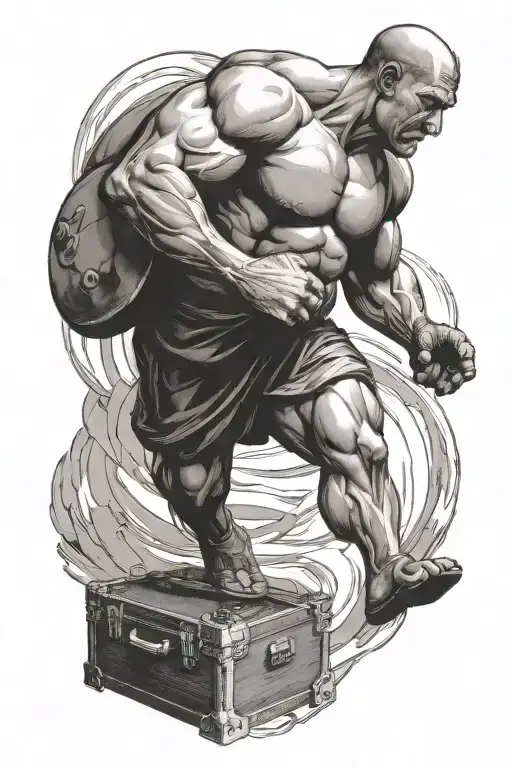 Sisyphus pushing a roadcase tattoo design idea