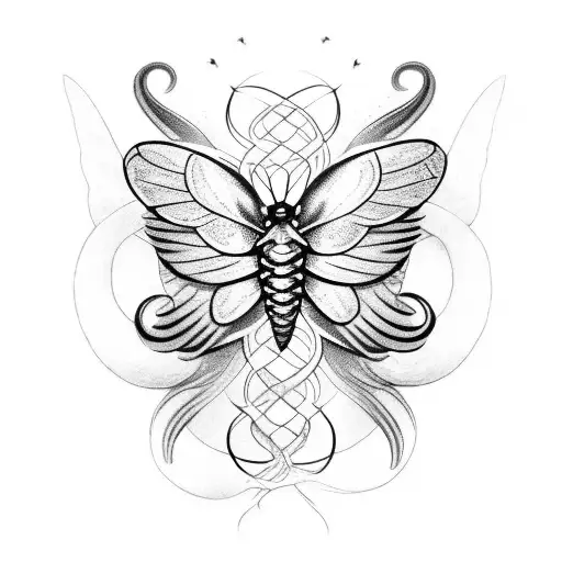Butterfly with wing on fire with a snake wrapped around its core tattoo design idea