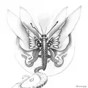 Butterfly with wing on fire with a snake wrapped around its core tattoo design idea