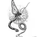 Butterfly with wing on fire with a snake wrapped around its core tattoo design idea