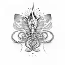 Butterfly with wing on fire with a snake wrapped around its core tattoo design idea