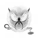 Butterfly with wing on fire with a snake wrapped around its core tattoo design idea