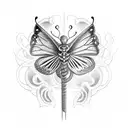 Butterfly with wing on fire with a snake wrapped around its core tattoo design idea