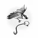 treble fishing hook with blue jay feathers tattoo design idea