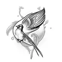 treble fishing hook with blue jay feathers tattoo design idea