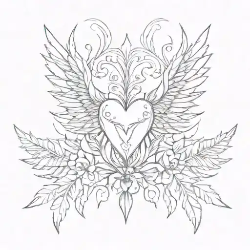 Symmetry, Central Spine-Like Pattern, Heart and Wing Elements,Floral and Thorny Accents, SMALL tattoo design idea