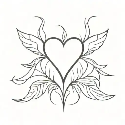 Symmetry, Central Spine-Like Pattern, Heart and Wing Elements,Floral and Thorny Accents,  tattoo design idea