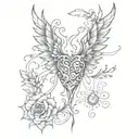 Symmetry, Central Spine-Like Pattern, Heart and Wing Elements,Floral and Thorny Accents tattoo design idea