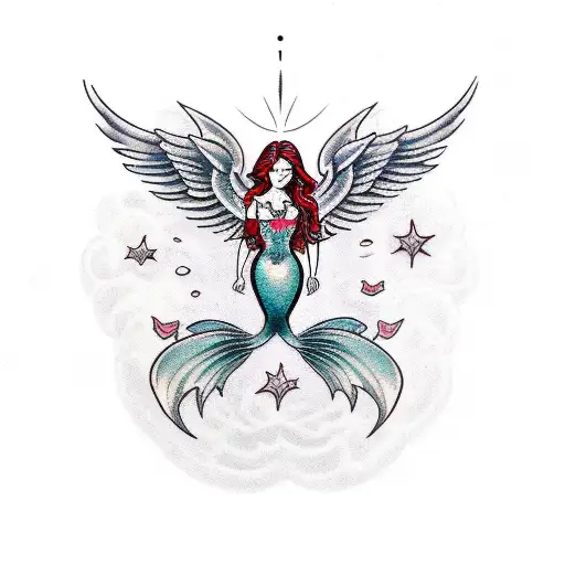 mermaid with seraphim wings tattoo design idea