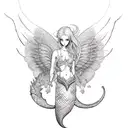 mermaid with seraphim wings tattoo design idea