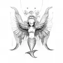 mermaid with seraphim wings tattoo design idea