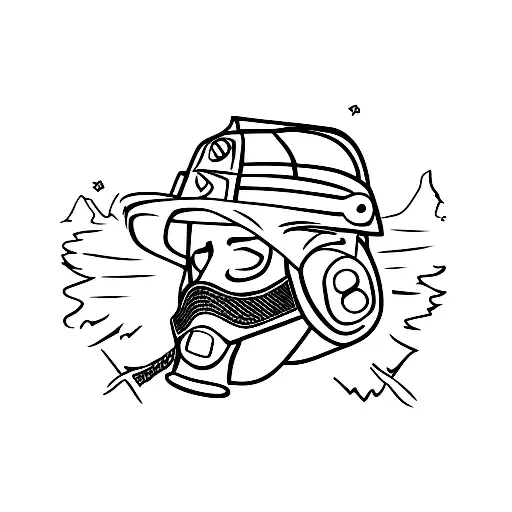 A minimalist tattoo of a firefighter's helmet with mountains and trees incorporated into the design tattoo design idea