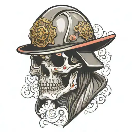 Firefighter skull head tattoo design idea
