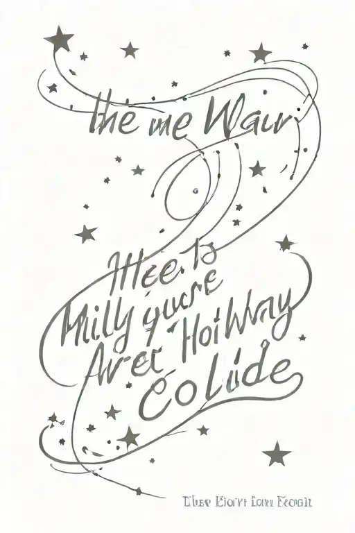 I want to have this text: "MEET ME WHERE THE STARS COLLIDE" on top and this text: "THE MILKY WAY IS OURS TONIGHT" tattoo design idea