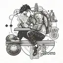 A tattoo featuring a student studying in a gym setting, with motivational quotes and academic symbols incorporated into the design tattoo design idea