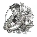 A tattoo featuring a student studying in a gym setting, with motivational quotes and academic symbols incorporated into the design tattoo design idea