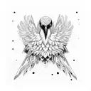 black raven in the centre, background solid black lines with geometric and dot shading, XL Back piece  tattoo design idea