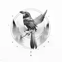 black raven in the centre, background solid black lines with geometric and dot shading, XL Back piece  tattoo design idea