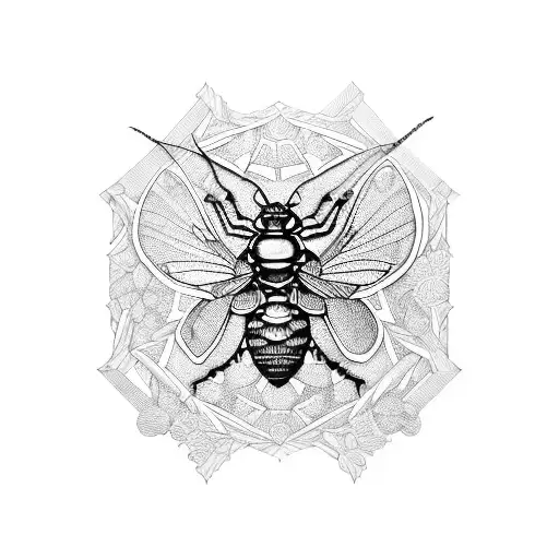 Combine elements of woodcut and engraving to create a detailed portrait of a cicada surrounded by intricate patterns and textures. tattoo design idea