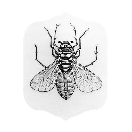 Woodwork engraving cicada tattoo design idea