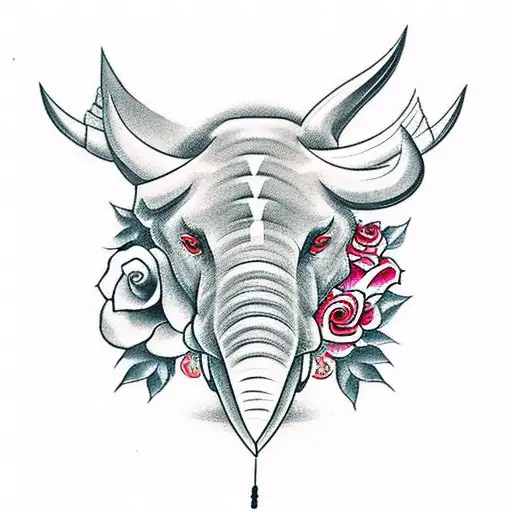 totem humming bird, roses, bull, elephant and wolf tattoo design idea