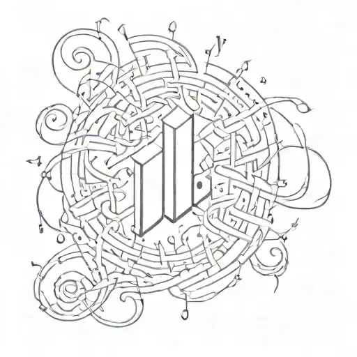 Lyrics from the song 'U' by Kendrick Lamar intertwined with musical notes in a sketch style tattoo design idea