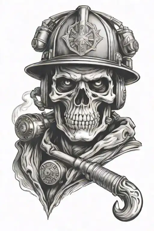 skull face firefighter holding tattoo design idea