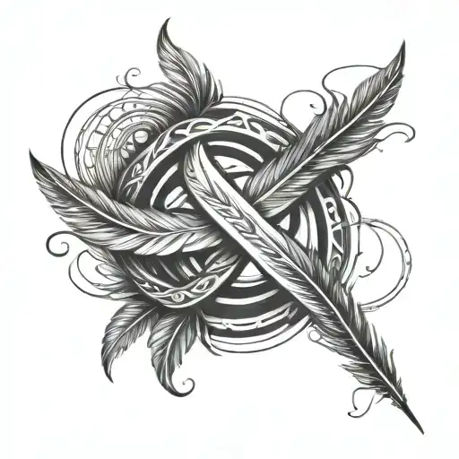 infinity symbol made with two crossed feathers tattoo design idea