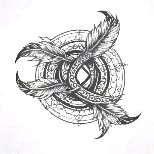 infinity symbol made with two crossed feathers tattoo design idea