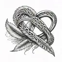 infinity symbol made with two crossed feathers tattoo design idea