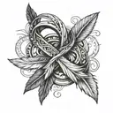infinity symbol made with two crossed feathers tattoo design idea