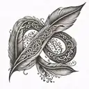 infinity symbol made with two crossed feathers tattoo design idea
