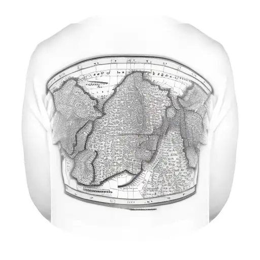 sleeve of a half map with Greek stuff tattoo design idea