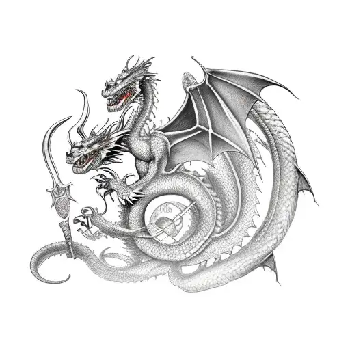 dragon with magic sword tattoo design idea