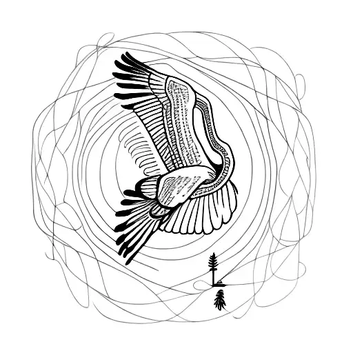 Blue heron flying outline tattoo design idea