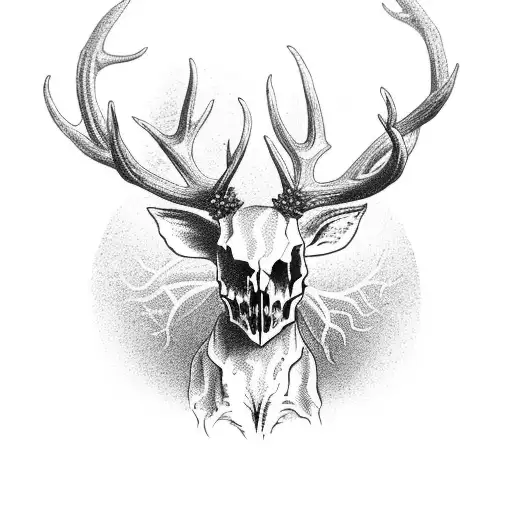 a creepy deer skull with antlers and creepy design for backround tattoo design idea