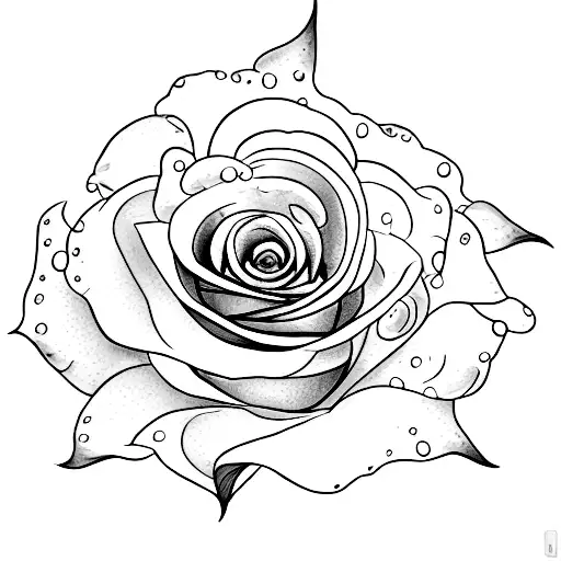 A dotwork tattoo of a rose with a watercolor effect dripping down the petals tattoo design idea
