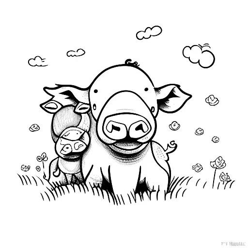 Baby Cow and Baby Pig tattoo design idea