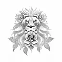 Rose lion clock tattoo design idea