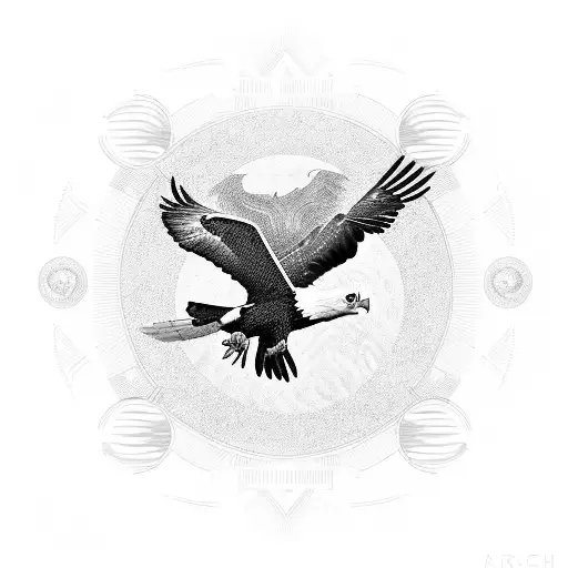 An Eagle flying over a disc with the sun behind him tattoo design idea