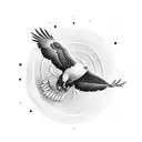 An Eagle flying over a disc with the sun behind him tattoo design idea