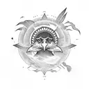 An Eagle flying over a disc with the sun behind him tattoo design idea