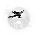 An Eagle flying over a disc with the sun behind him tattoo design idea