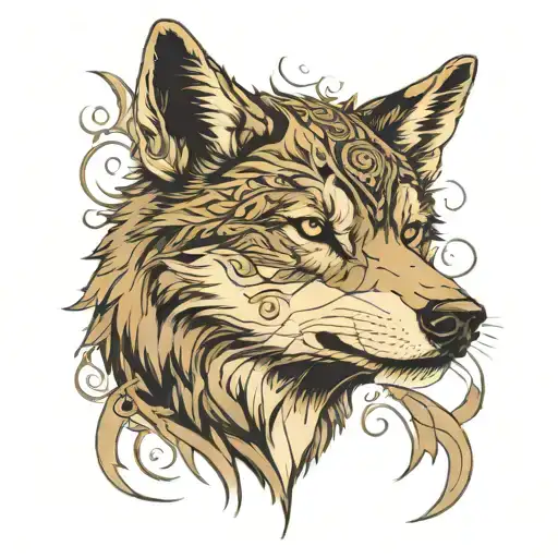 A highly detailed and lifelike tattoo of a wolf's face, capturing the intensity and beauty of the animal. tattoo design idea