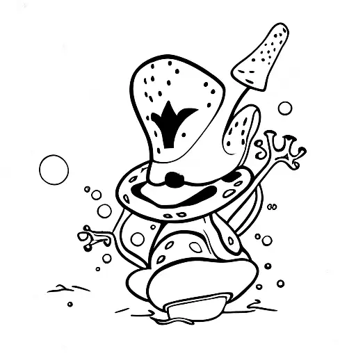 frog wearing top hat leaning on mushroom tattoo design idea