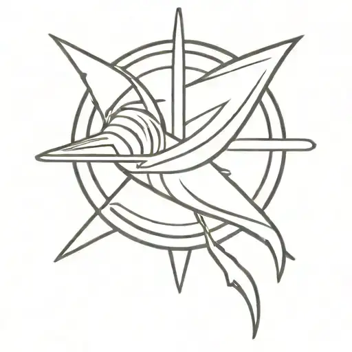 a pie with a sail, speared by a triton  tattoo design idea